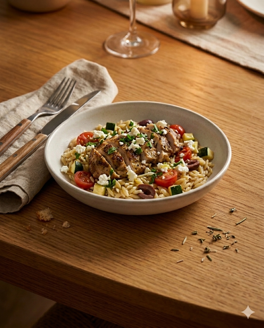 Greek Lemon Chicken with Orzo & Feta